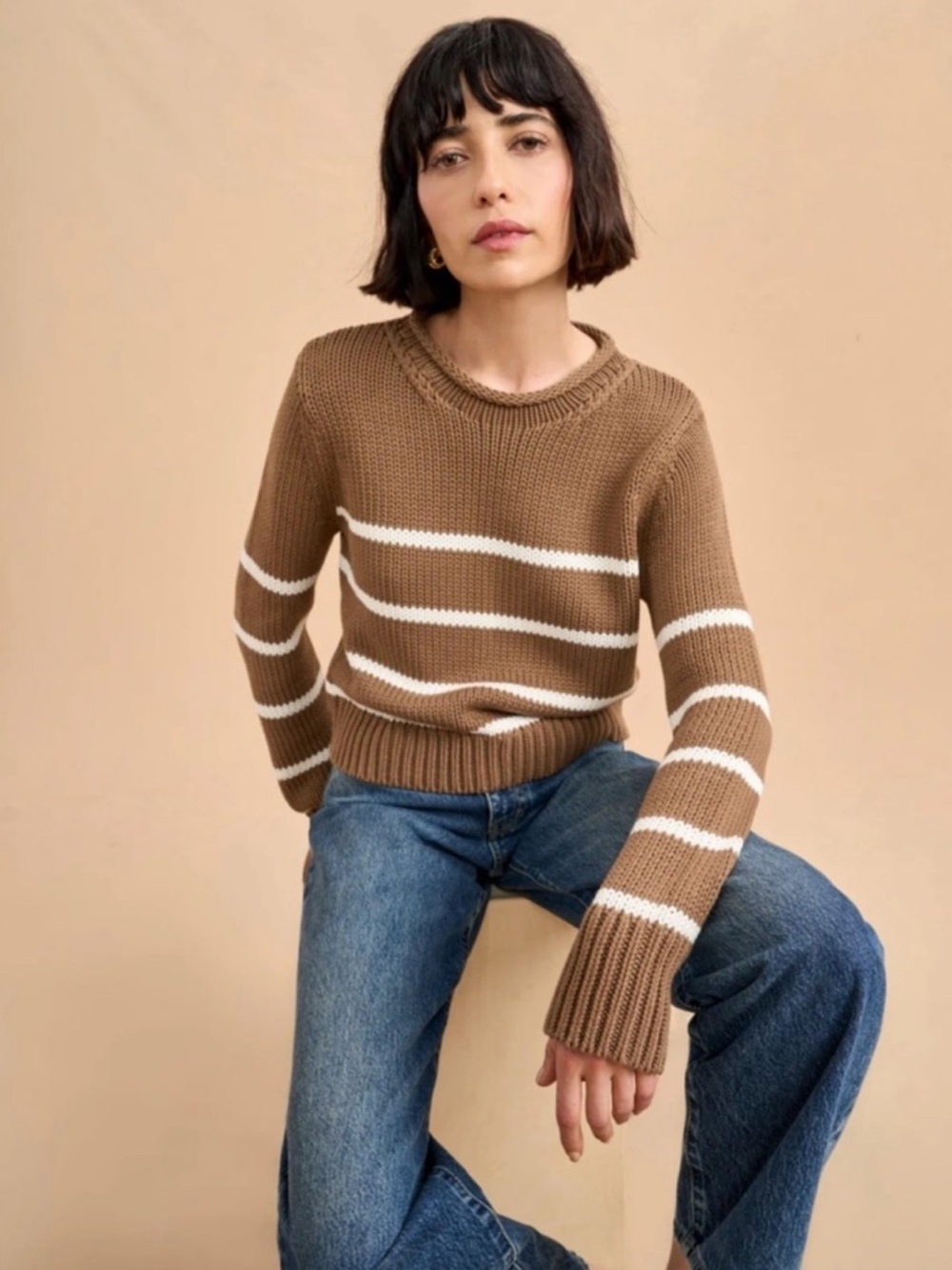 La Ligne Brown and White Mini Marina Sweater